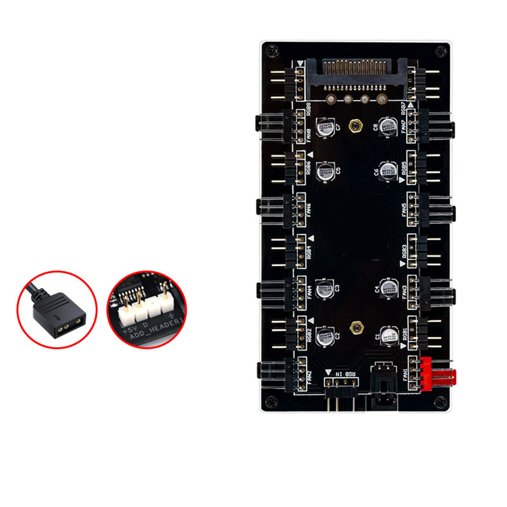 12V 4Pin RGB Light 5V 3Pin ARGB PWM Splitter Концентратор для Расширения Корпуса 2в1 8 Интерфейсных Портов Вентилятора Адаптер