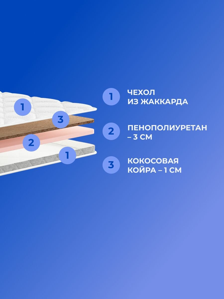 Матрас-топпер 180х180 Dimax TabbyTop Hard кокосовый, беспружинный, cредне-жёсткий, кокос ППУ, двуспальный, для кроватей матрасов кресел и диванов 180х180