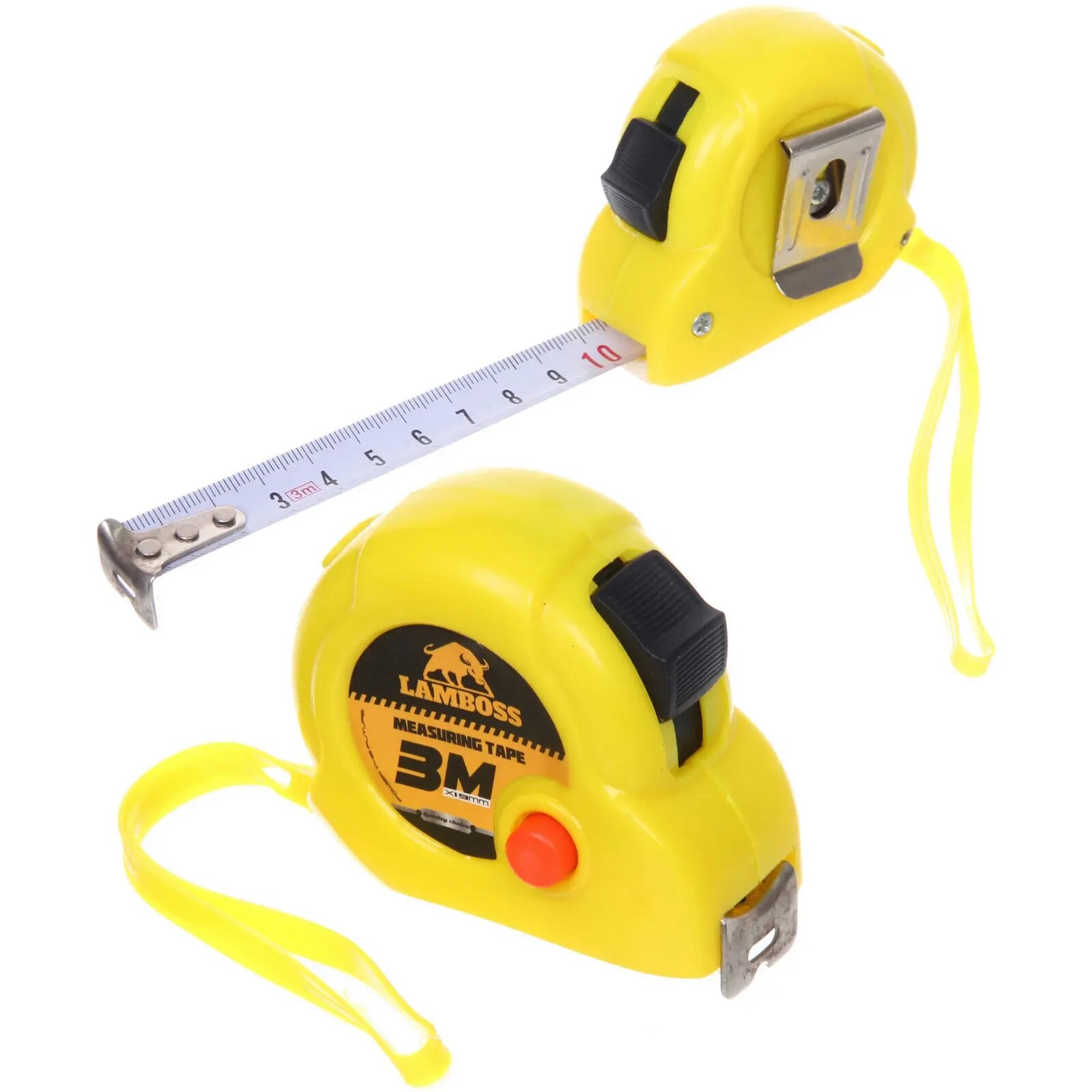 Рулетка Lamboss 3м с двумя фиксаторами, желтая, 16мм, для точных измерений