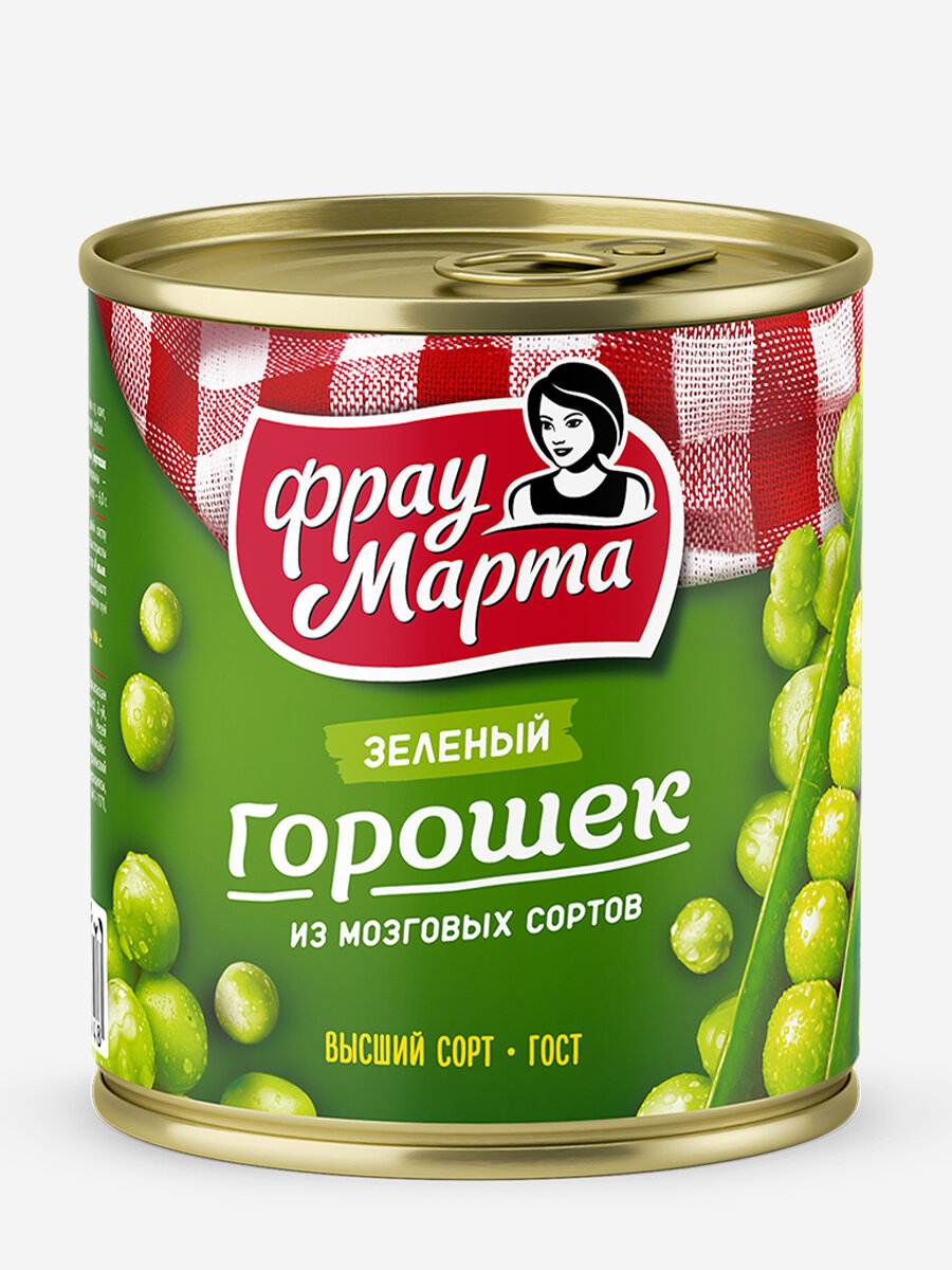 Горошек зеленый консервированный ГОСТ Фрау Марта 310 г, 3 шт — фото 1