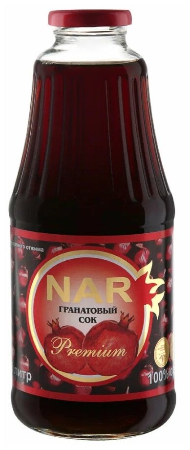 Сок гранатовый Premium Nar, прямого отжима, без сахара, 1 л, стеклянная бутылка