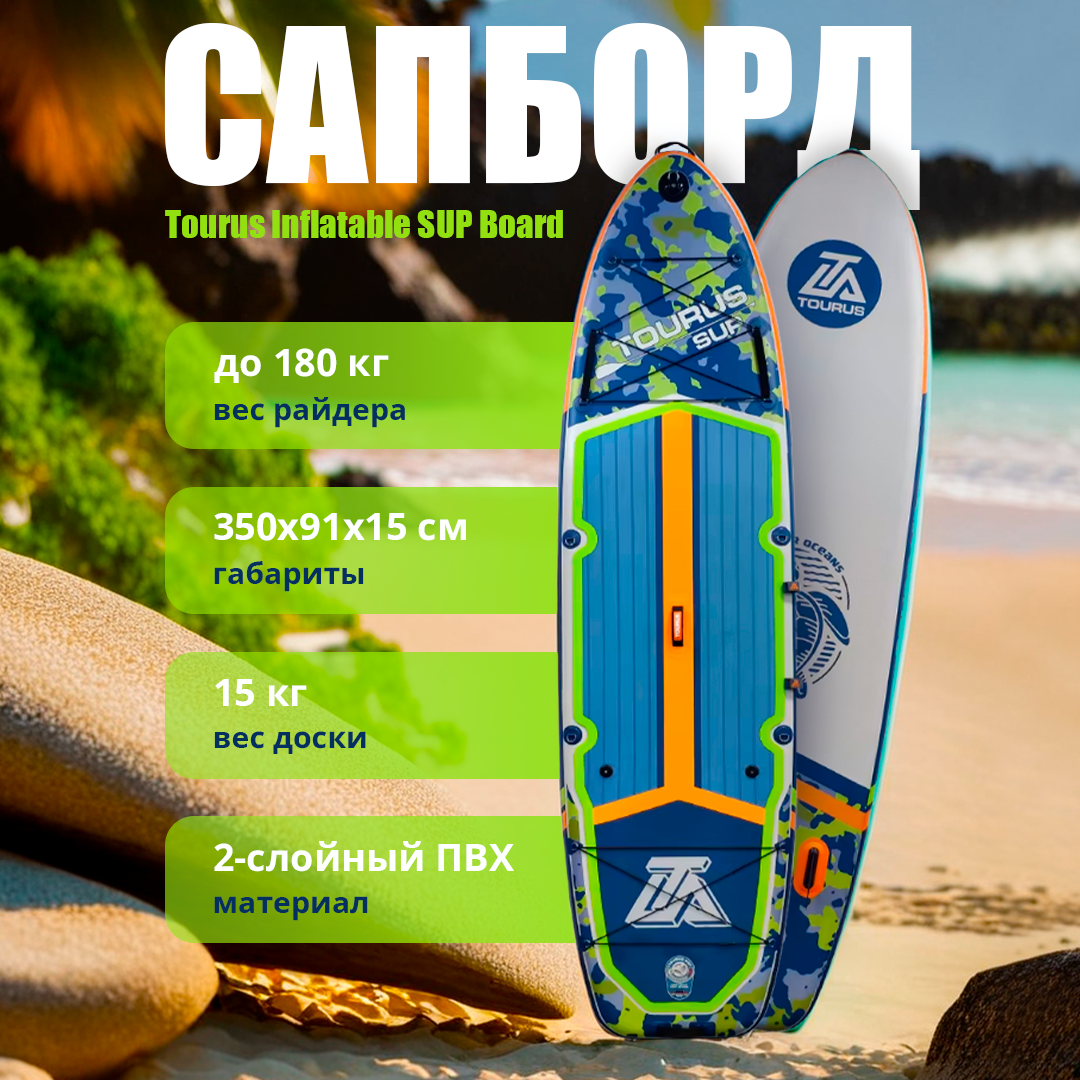 Сапборд Tourus Inflatable SUP Board 350×91.5×15cm Camouflage Blue and Green, TS-AB01