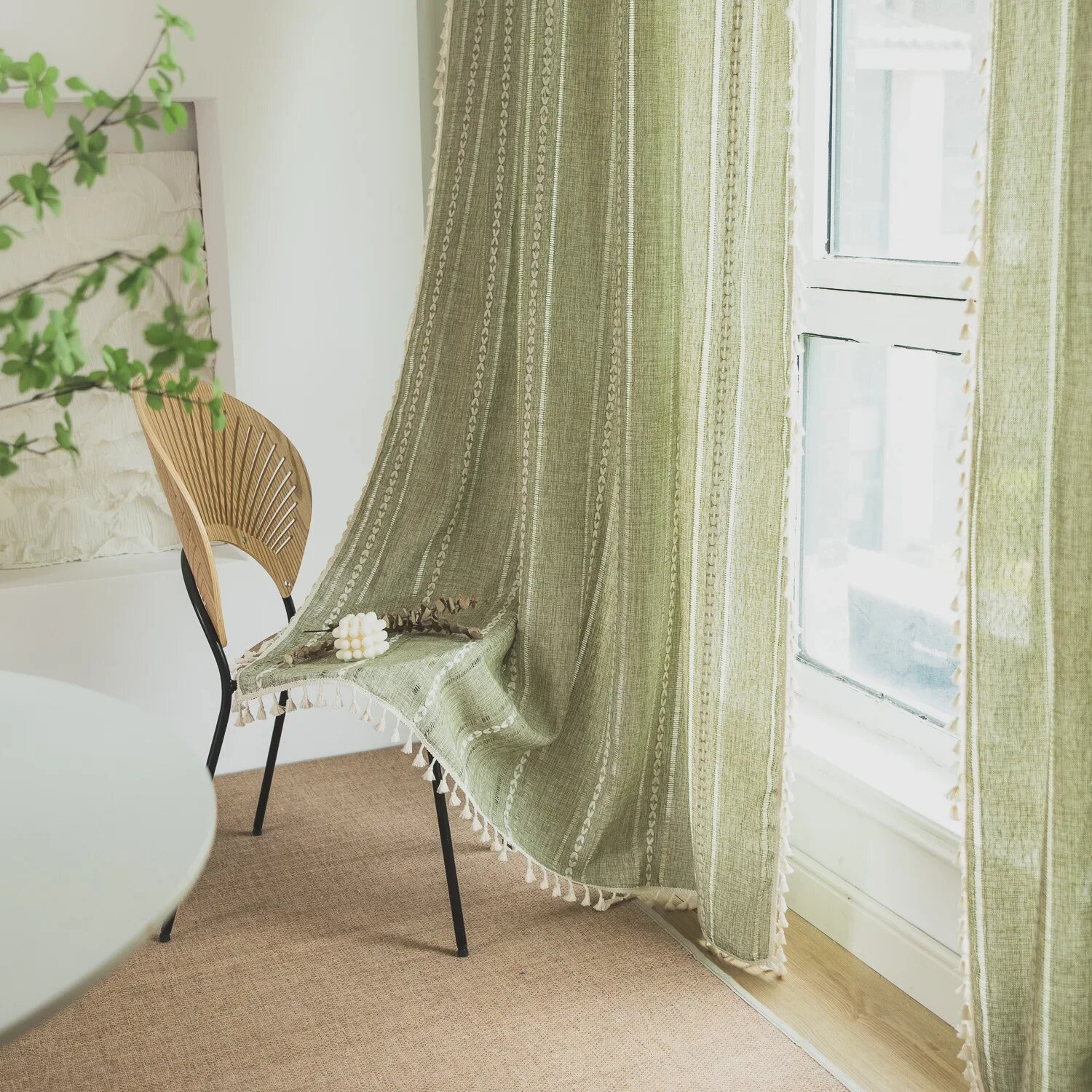 Полузатемняющие шторы из хлопка и льна Boho W140xH240cm, green