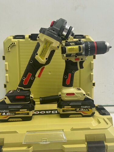 Изображение товара Набор инструментов Fengbaoo2в1, болгарка, шуруповерт, 2 аккумулятора, 1 зарядное