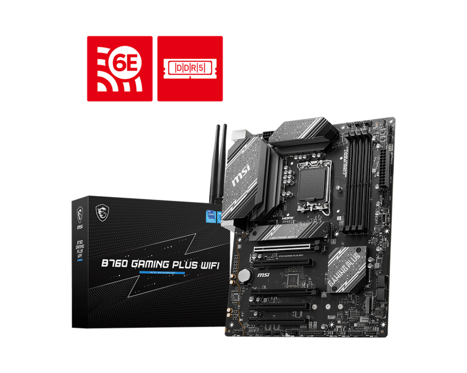 Материнская плата MSI B760 GAMING PLUS WIFI (LGA1700/B760/4xDDR5/5xPCI-Ex16/2xM.2/SB7.1/GLAN/Wi-Fi AX/BT/DP/HDMI/ATX)