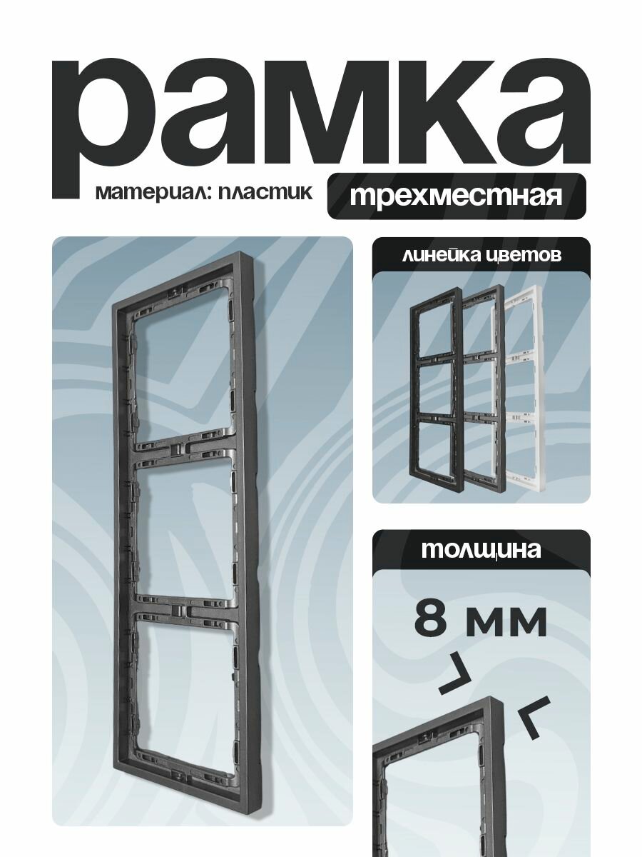 Рамка для розеток и выключателей 3 поста серый