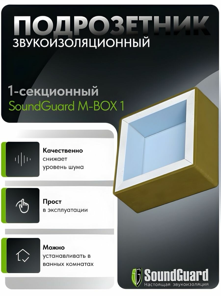 Звукоизоляционный подрозетник 1-секционный SoundGuard M-BOX 1(120х120х45мм) (ИзоБокс 1М)