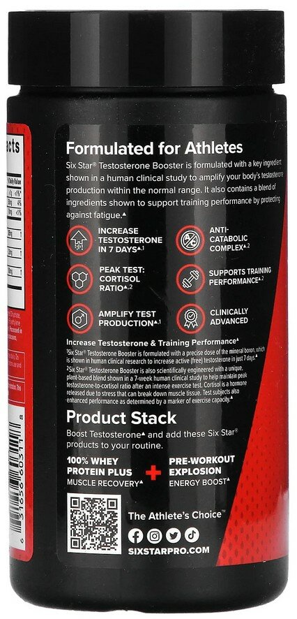 Препараты Для Повышения Тестостерона SIXSTAR, Testosterone Booster, стимулятор выработки тестостерона, 60 капсул