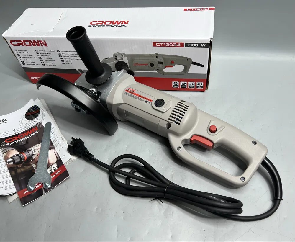 Болгарка CROWN CT13034, мощность 1300 W, диаметр диска 180 мм 220в — фото 1