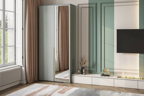 Изображение товара Шкаф распашной Солфорд 2 с зеркалом Зеленый айсберг для одежды с зеркалом двухдверный 110*250*40