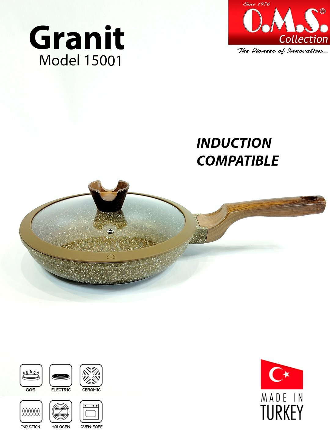 Сковорода O.M.S Collection 15001, антипригарное гранитное покрытие, коричевый, 20см