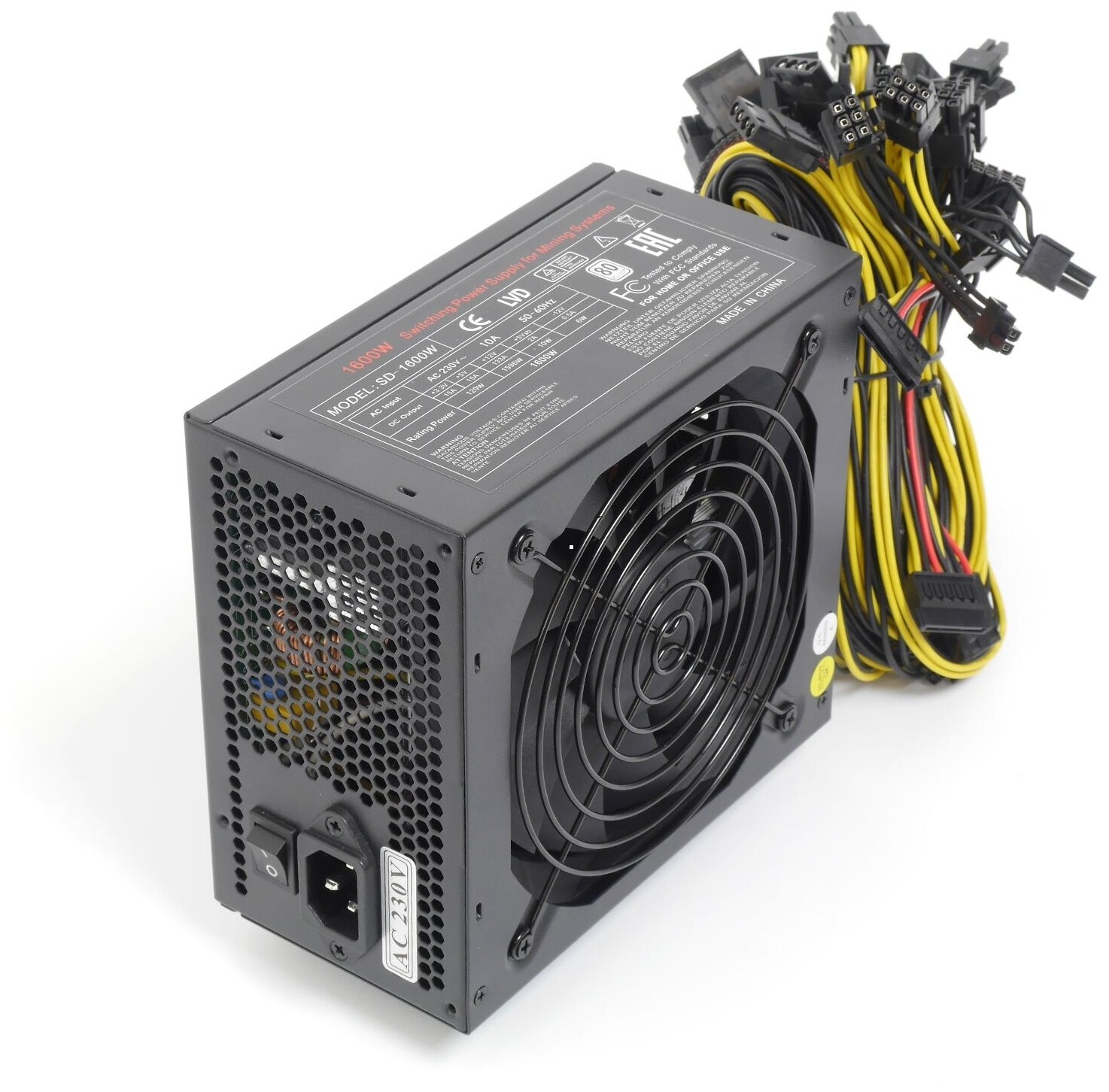 Блок питания ATX R-Senda 1600W Mining PSU, 8pin(4+4pin)*1pc, 24pin*1pc, 6+2pin *12pcs, sata*8pcs, molex*6pcs, КПД:86% - фото №1