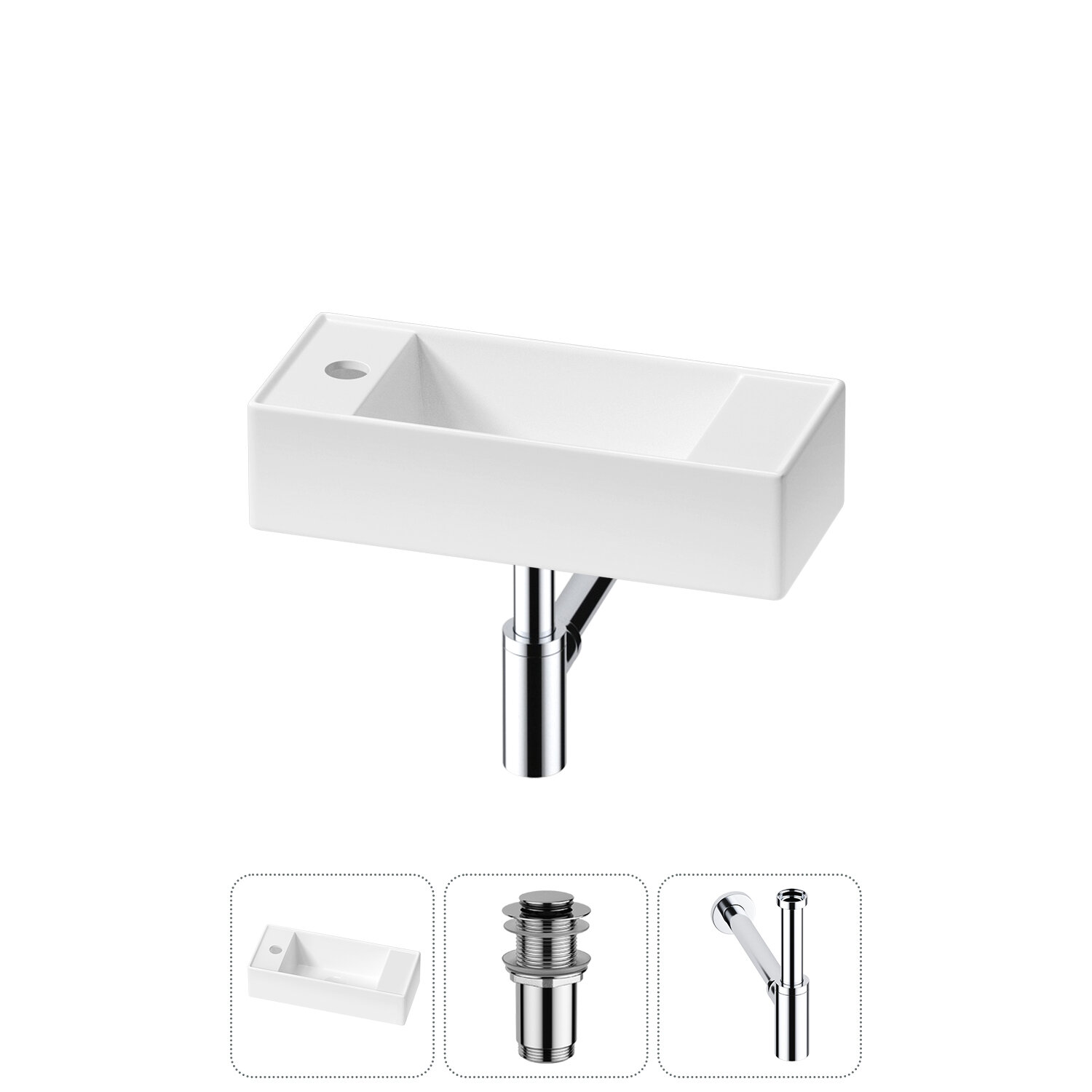 Подвесная или накладная раковина в ванную комнату Lavinia Boho Bathroom Sink 20216277R в наборе 3 в 1: раковина 43 см в цвете белый глянец, донный клапан, сифон