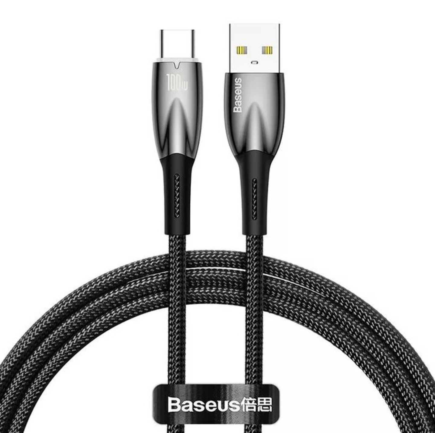 USB кабель BASEUS CADH000401 100W Glimmer, USB-A на Type-C, быстрая зарядка, 1м — фото 1