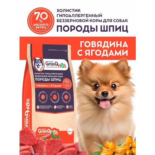 Сухой корм для собак породы шпиц GRANDHOLI холистик "Говядина с ягодами" 1,5кг