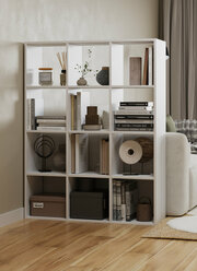 Стеллаж деревянный напольный ЛДСП; 125см x 97см x 29см; 12 ячеек цвет белый