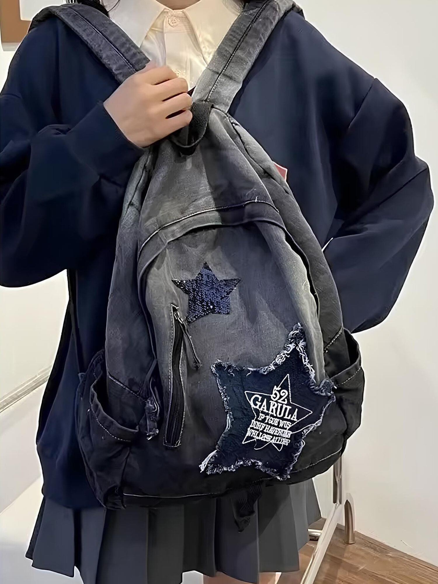 Рюкзак джинсовый y2k школьный корейский для подростков, городской портфель для девочки — фото 1