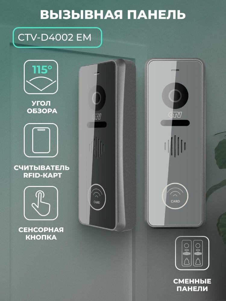Кнопка видеодомофона CTV-D4002EM для квартиры офиса сенсорная со считывателем Full HD угол обзора 115 градусов Графит