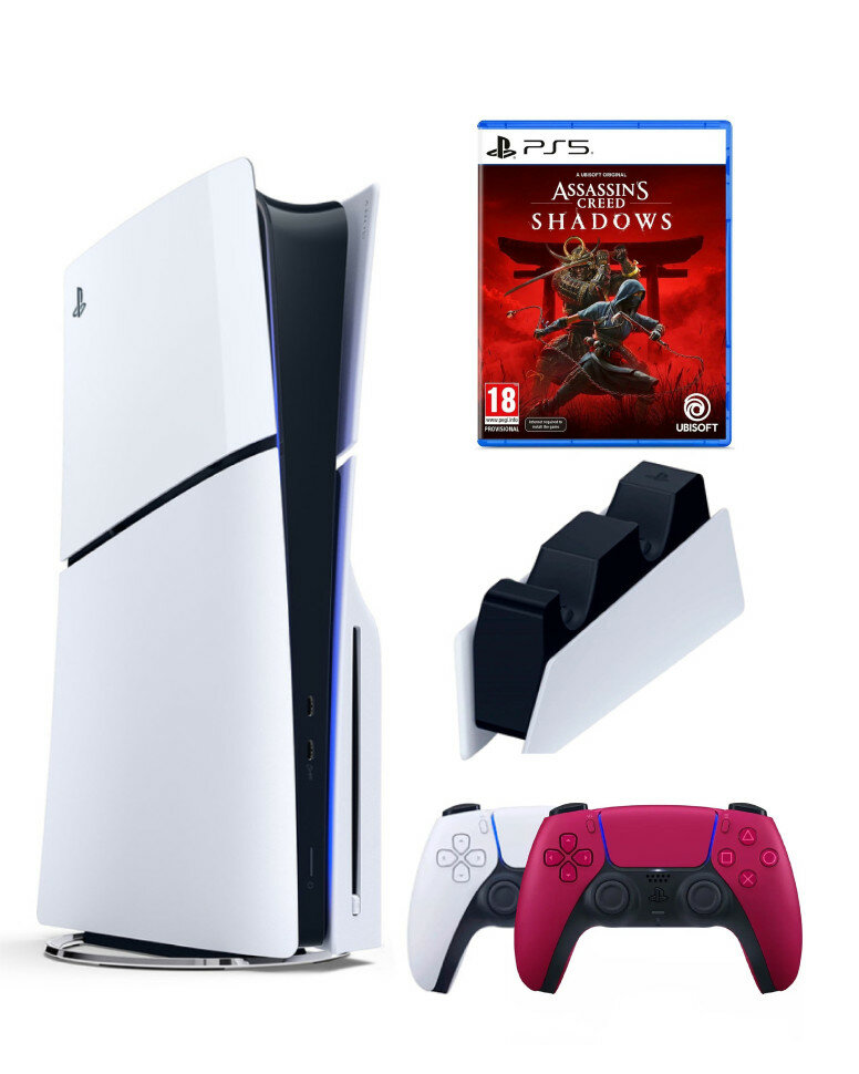 Приставка Sony Playstation 5 slim 1 Tb+2-ой геймпад(красный)+зарядное+Shadows