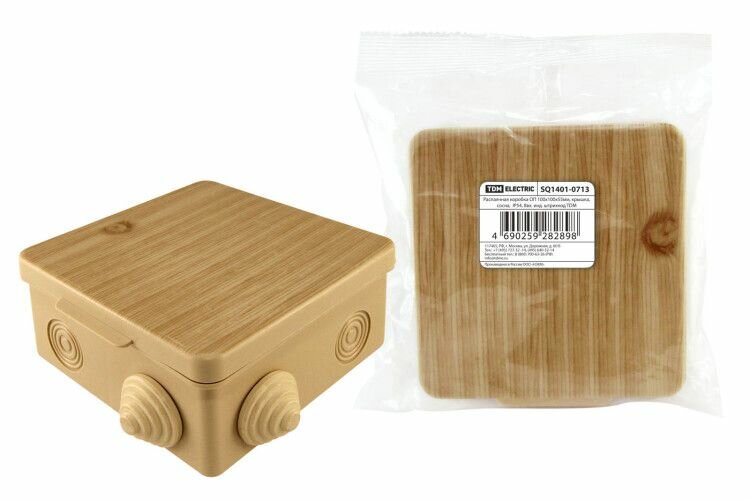 Распаячная коробка ОП 100х100х55мм крышка сосна IP54 8вх. инд. штрихкод TDM