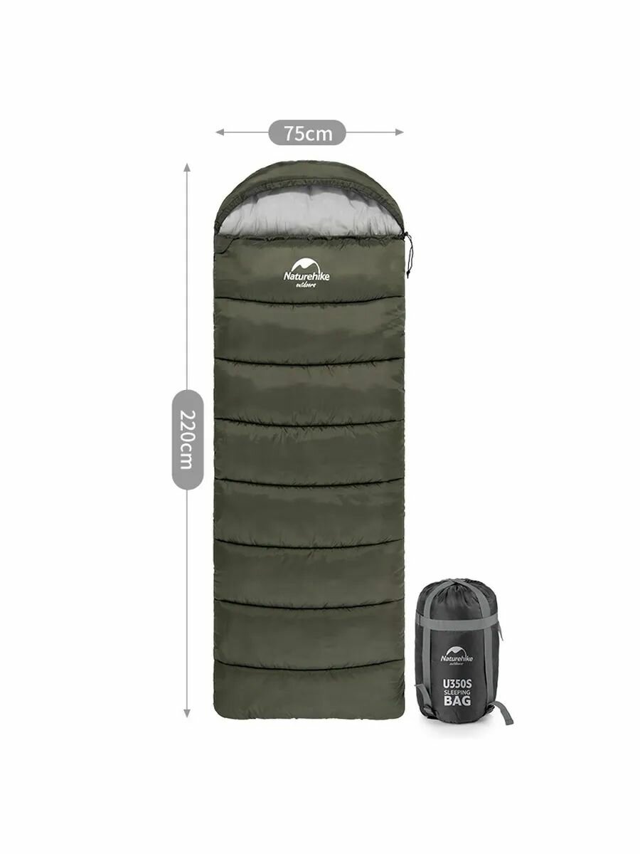 Спальный туристический мешок Naturehike U250 с капюшоном, хаки