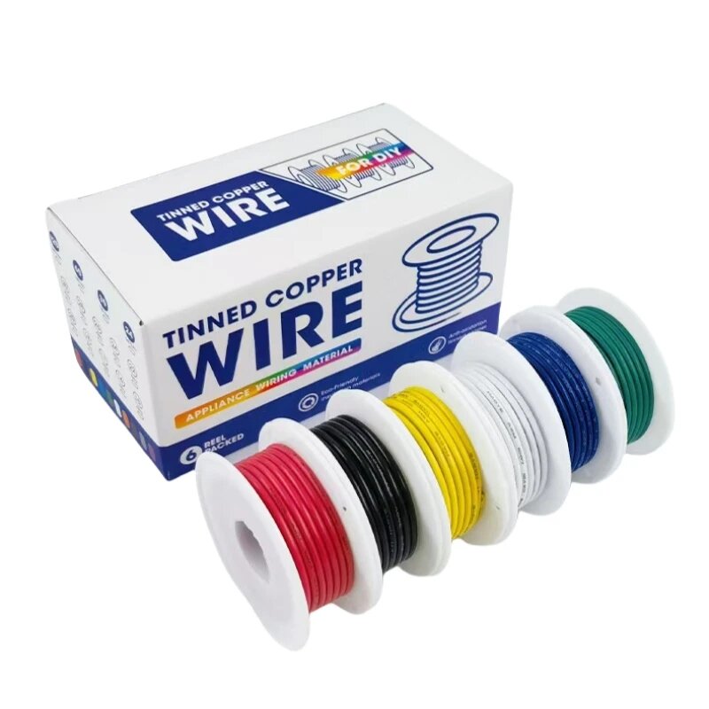 Электронный кабель (комплект из 6 цветов) с ПВХ-изоляцией 30AWG-16AWG Светодиодная лампа Освещение Оборудование из луженой медной проволоки Электрический кабель Six Colors 24AWG 20m x6 rolls