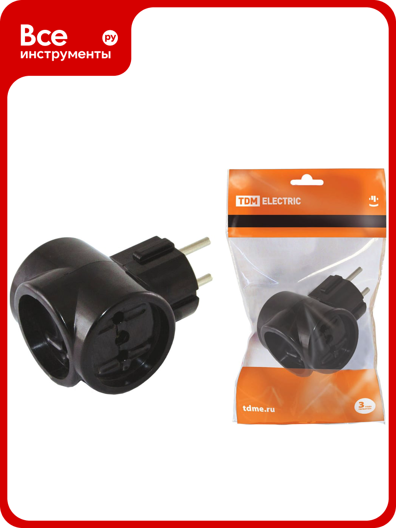 Тройник TDM ELECTRIC 3х2П 16А 250B евро Ретро карболит SQ1806 0101