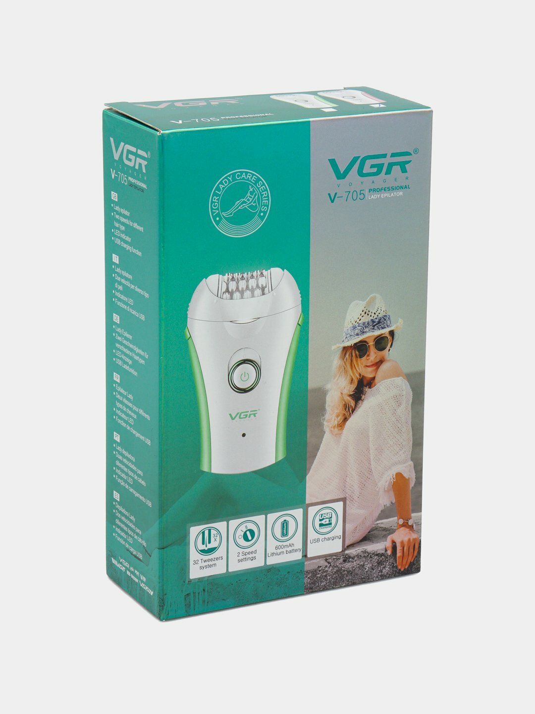 Эпилятор VGR V-705, для лица и тела, 2 скорости, съемный пинцет, розовый