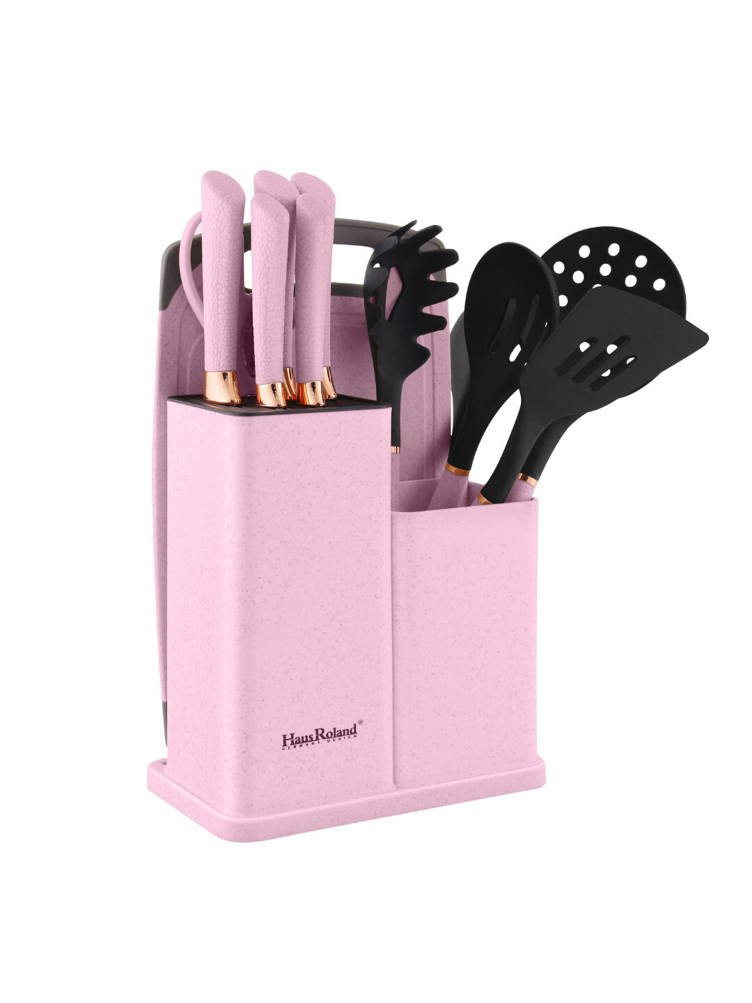 Набор кухонных принадлежностей HausRoland 13 предметов с подставкой - Розовый