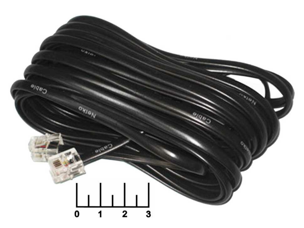 Шнур телефонный линейный 5м 6P4C (RJ-11) (черный)