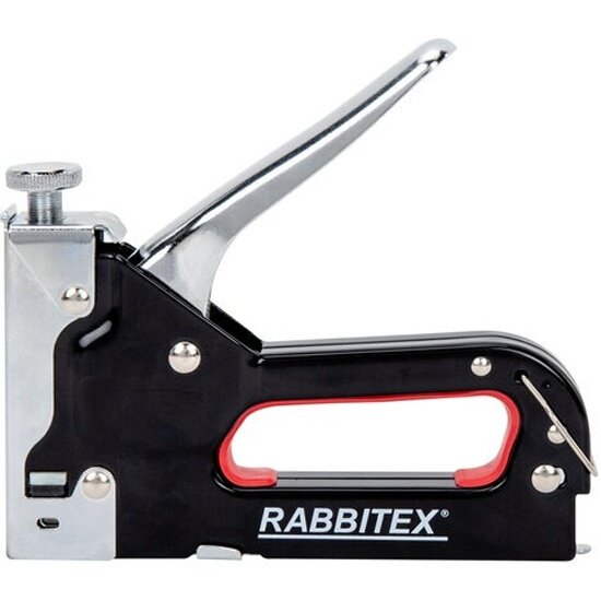 Изображение Степлер мебельный Rabbitex (раббитекс) стальной регулируемый, тип скобы 53, высота скоб 4-14 мм, 200 скоб 8 мм в комплекте