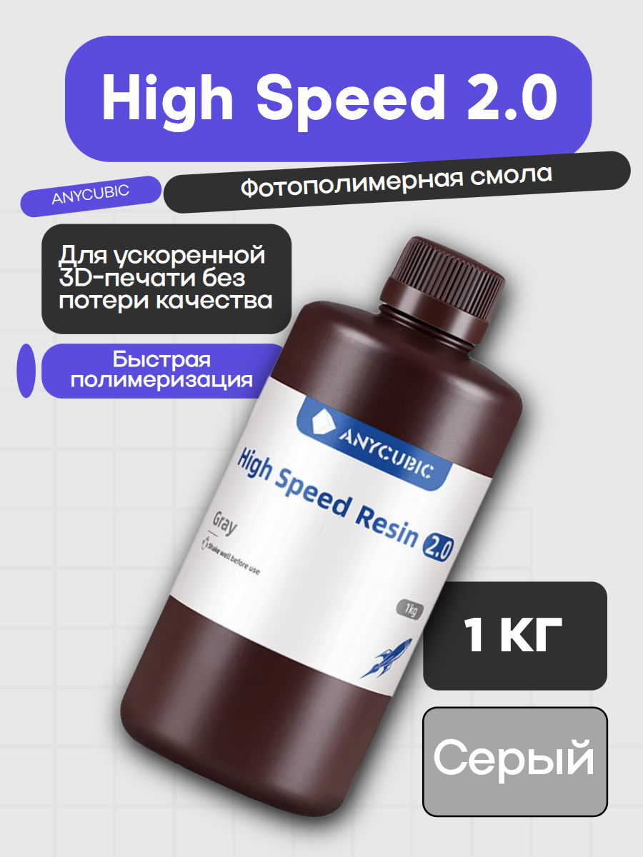 Фотополимерная смола ANYCUBIC High Speed 2.0 Resin 1кг Серый