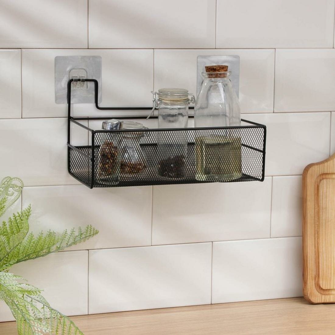 Товары для дома Полка на липучках Доляна, 26 × 13,5 × 14 см, цвет: чёрный