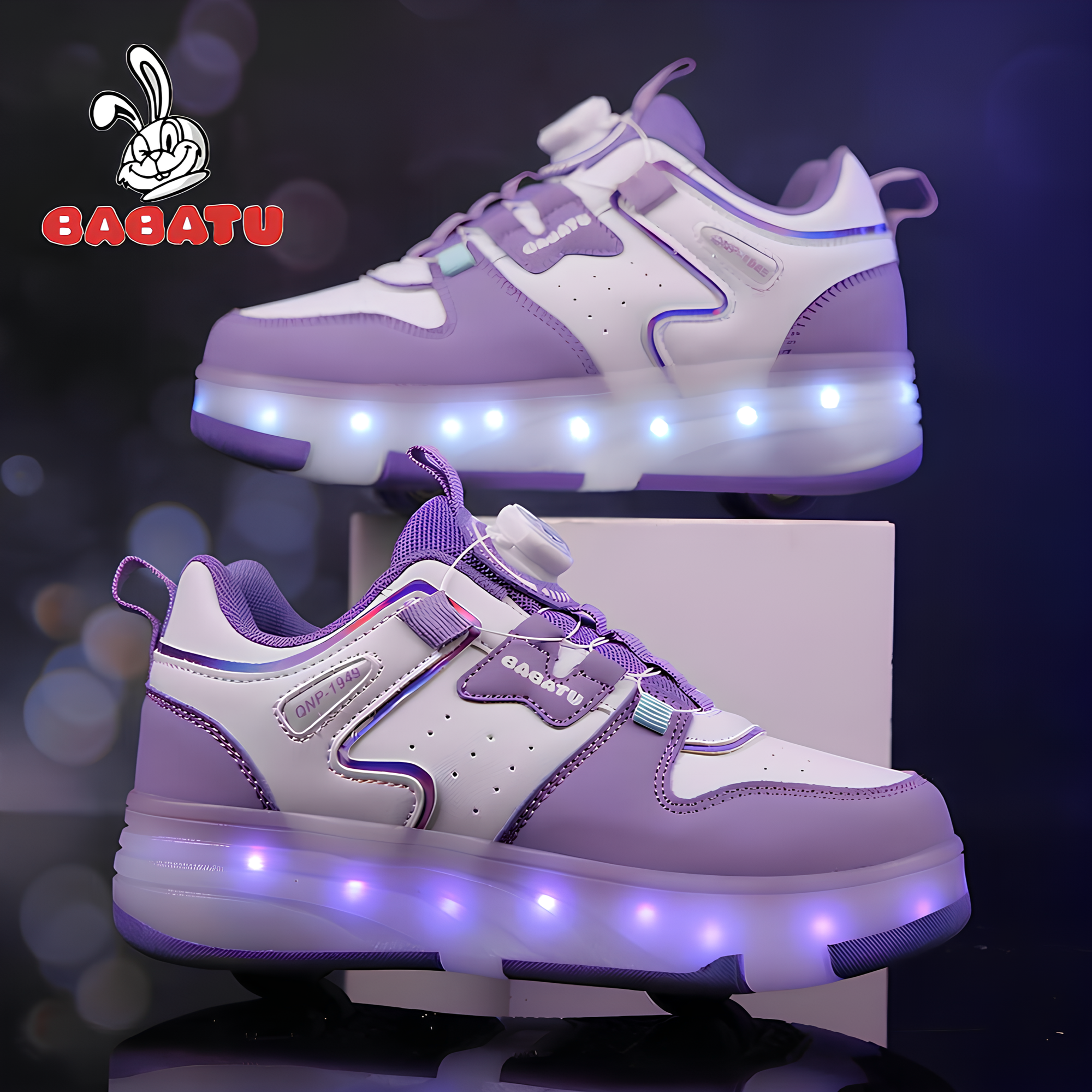 Кроссовки роликовые BABATU, размер 33, фиолетовый/белый — фото 1