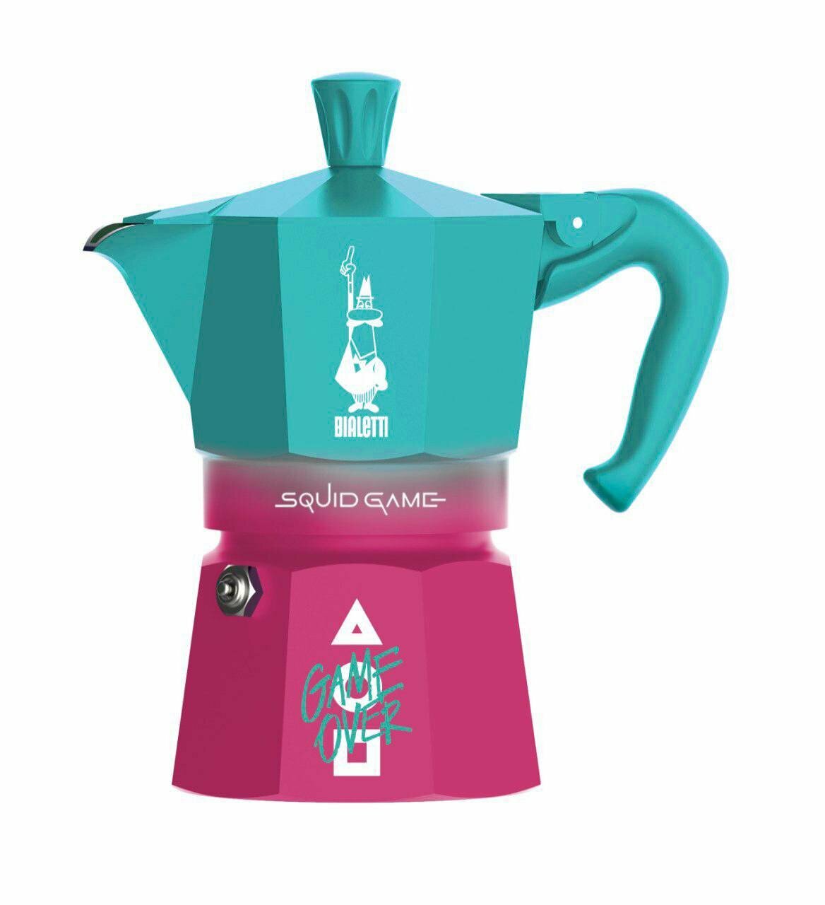 Гейзерная кофеварка Bialetti Moka Express Игра в кальмара розово-голубая 3 порции 130 мл