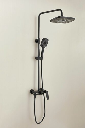 Изображение товара Душевой комплект с тропическим душем, смесителем и лейкой, черный латунный Belz B24533-7