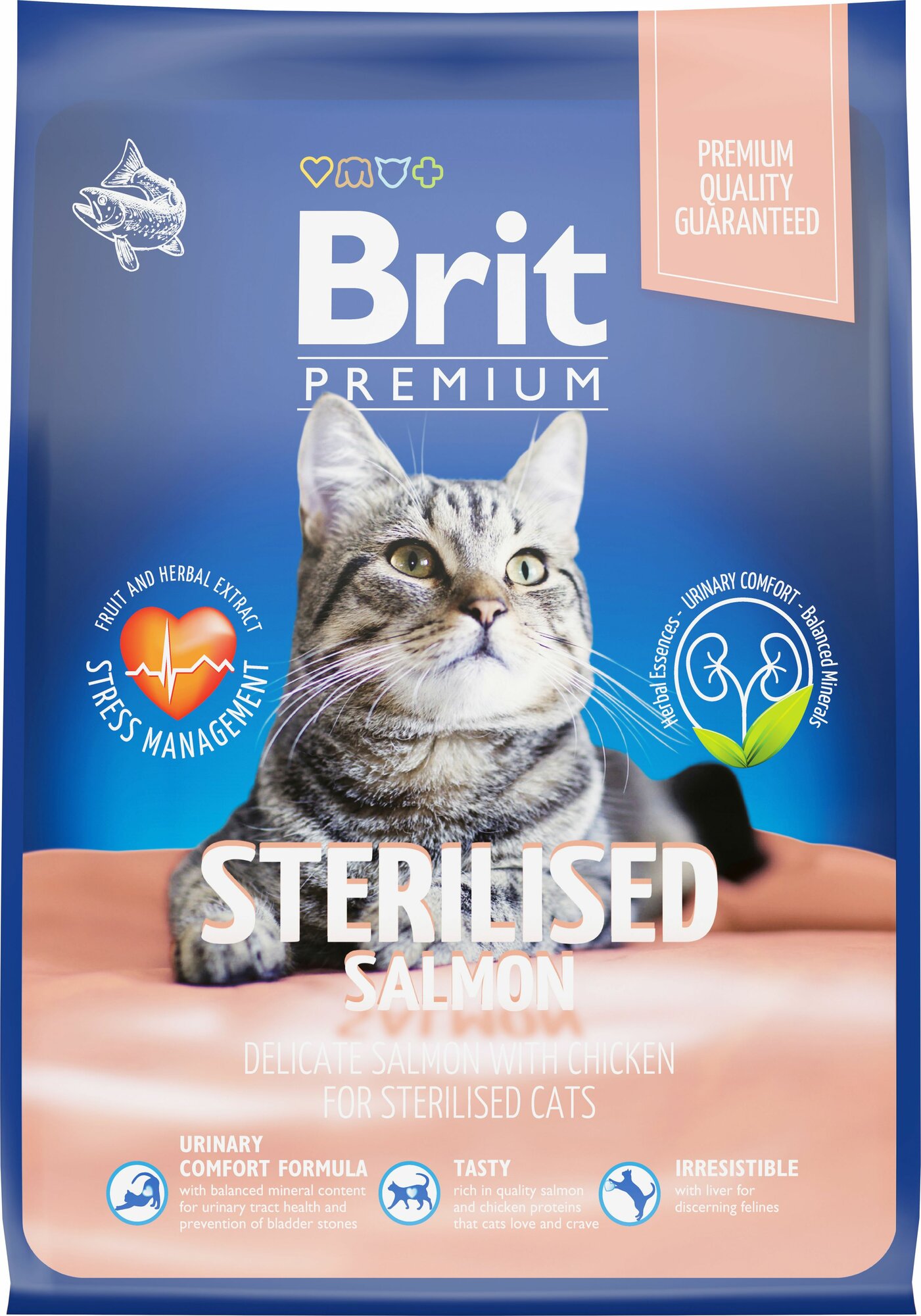 Сухой корм для стерилизованных кошек Brit Premium Cat Sterilized Salmon & Chicken с лососем и курицей, 2 кг