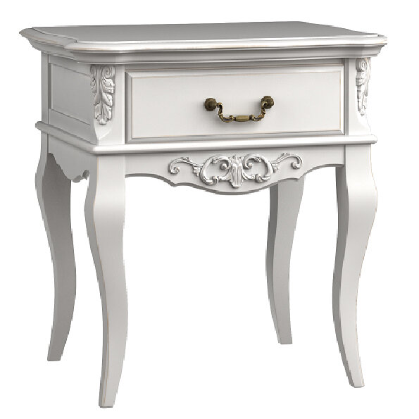 Тумба Ля Нэж прикроватная 1 ящик белая RAL 9003 Прованс дерево МДФ без состаривания