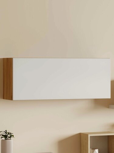 Изображение товара Навесной шкаф Ларенс с полками, 90х35х26 см, Дуб золотой / Белый матовый