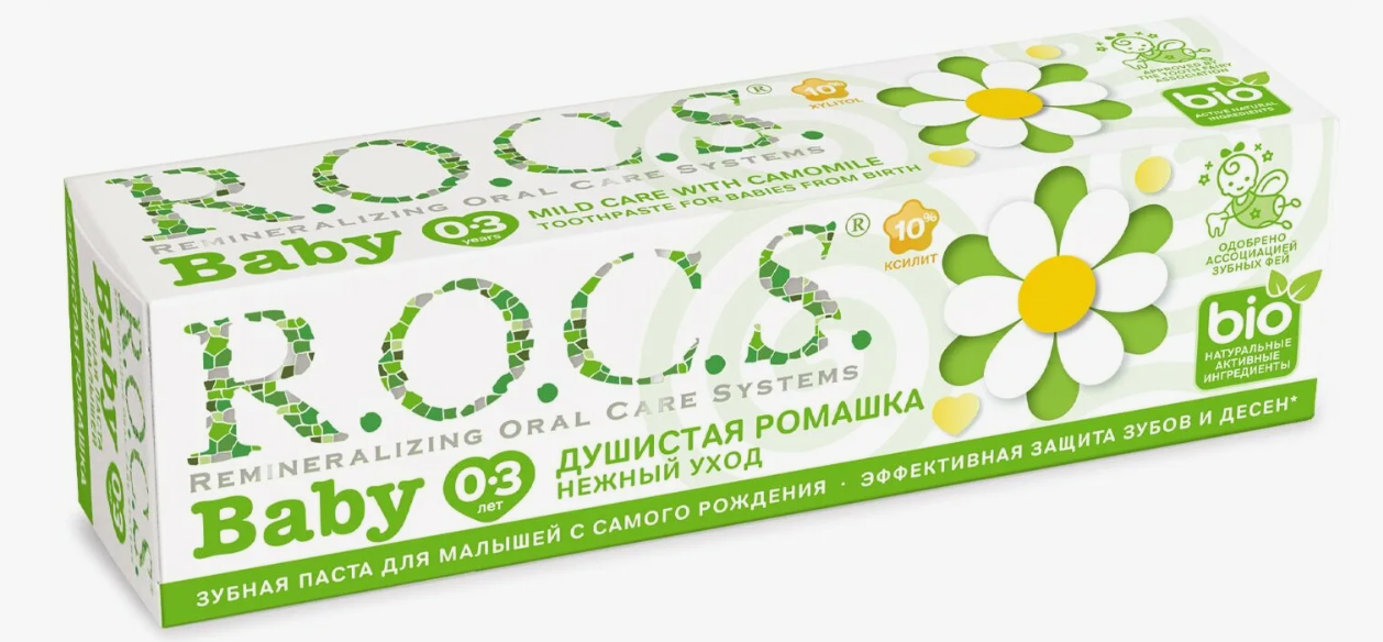 Зубная паста "рокс Baby. Нежный уход. Душистая Ромашка" 45 гр