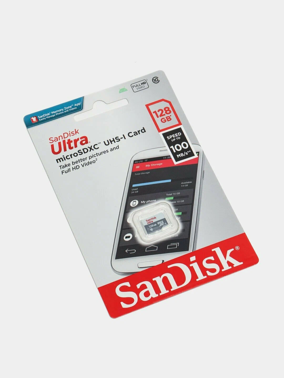 Флэш-накопитель для телефона, Флэш-карта SanDisk Ultra MicroSDXC 128ГБ, Скорость чтения до 100 МБ/с — фото 1