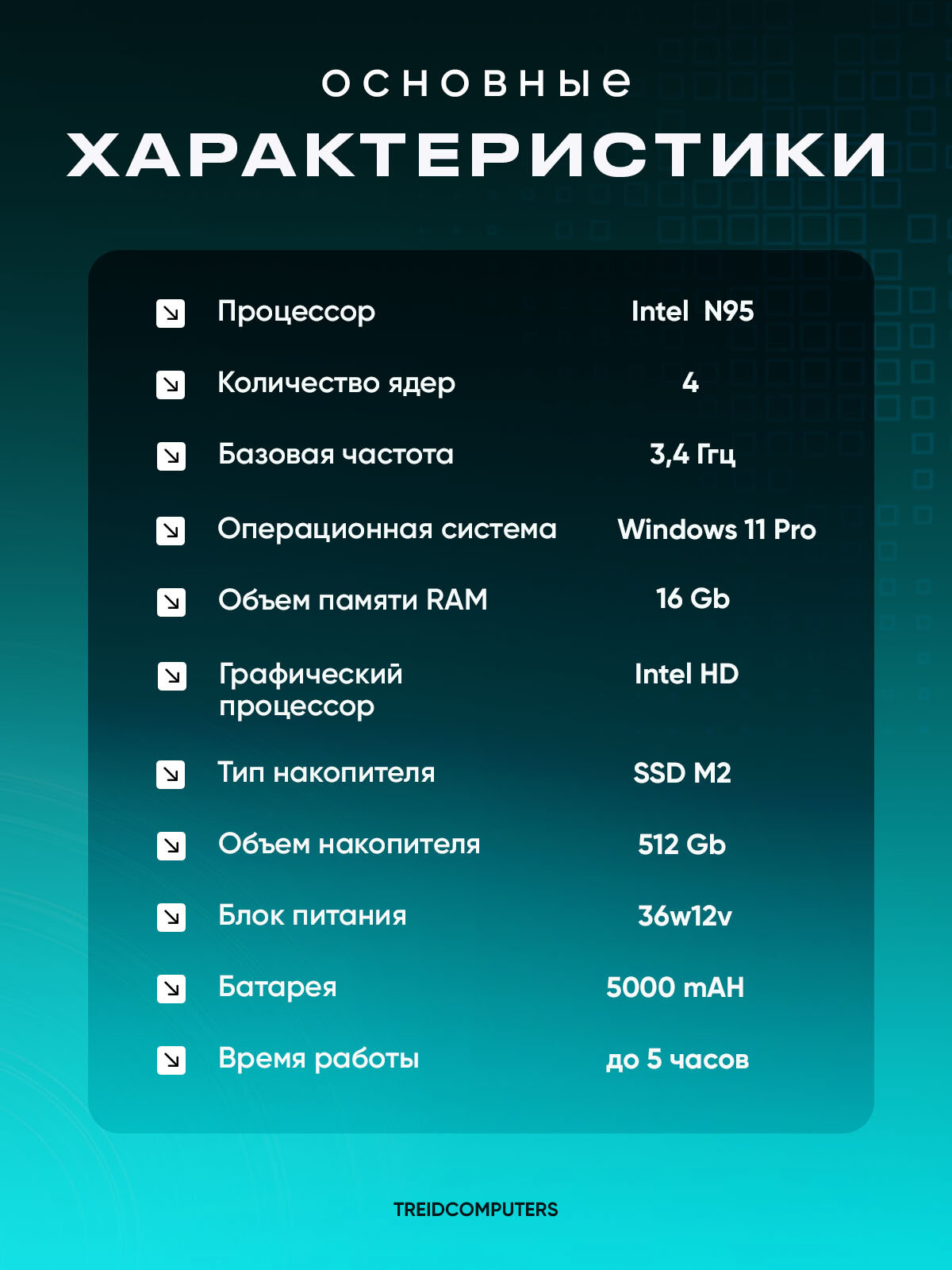 Ноутбук для работы и учебы Treidcomputers 15.6" 1920x1080 IPS Intel N95 16GB RAM SSD 512GB Win 11 Pro — фото 1