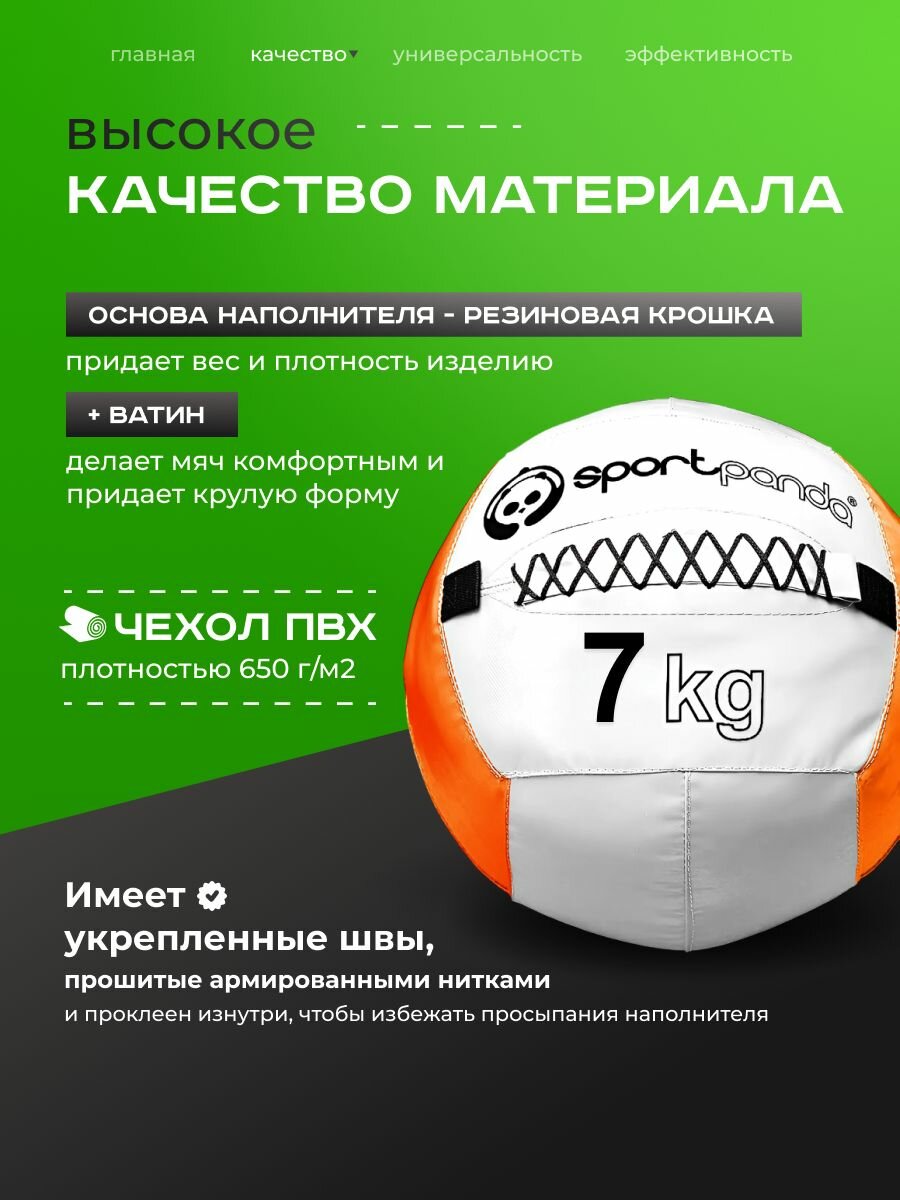 Медбол SportPanda, ПВХ, диаметр 38 см, 7 кг, армированные швы