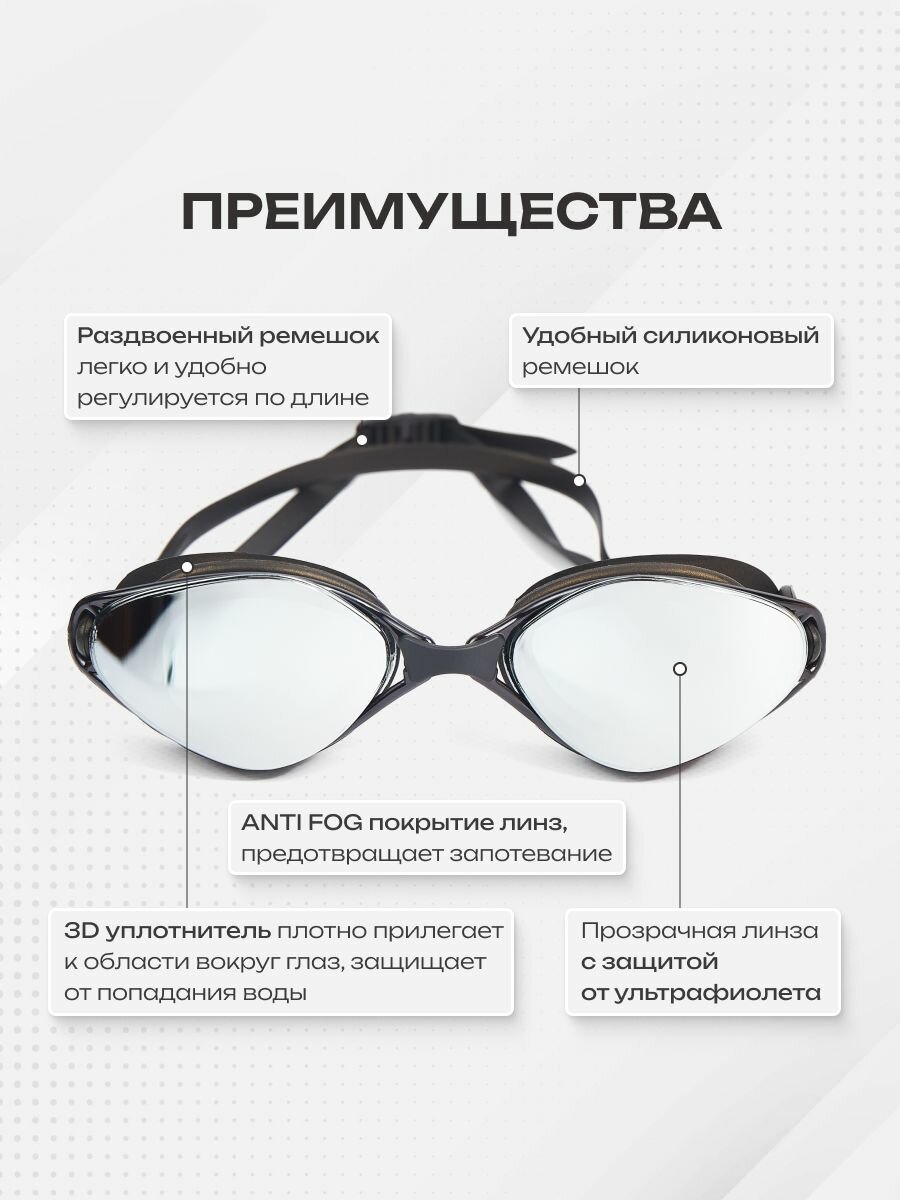 Очки для плавания в бассейне NEW UNKNOWN серебристые поляризационные — фото 1