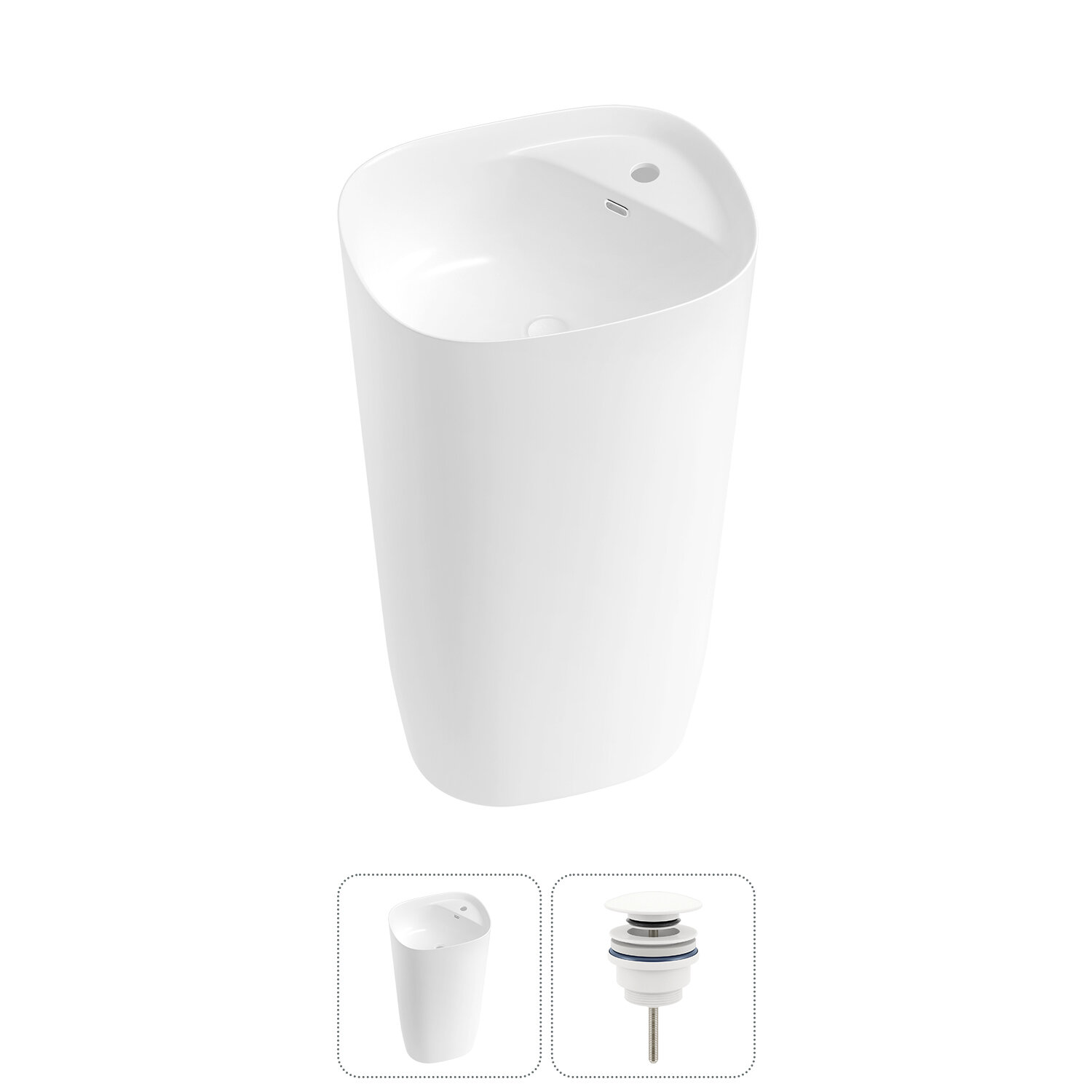 Прямоугольная напольная раковина для ванной Lavinia Boho Bathroom Sink 20215527R в наборе 2 в 1: отдельностоящая раковина моноблок в цвете белый глянец, донный клапан