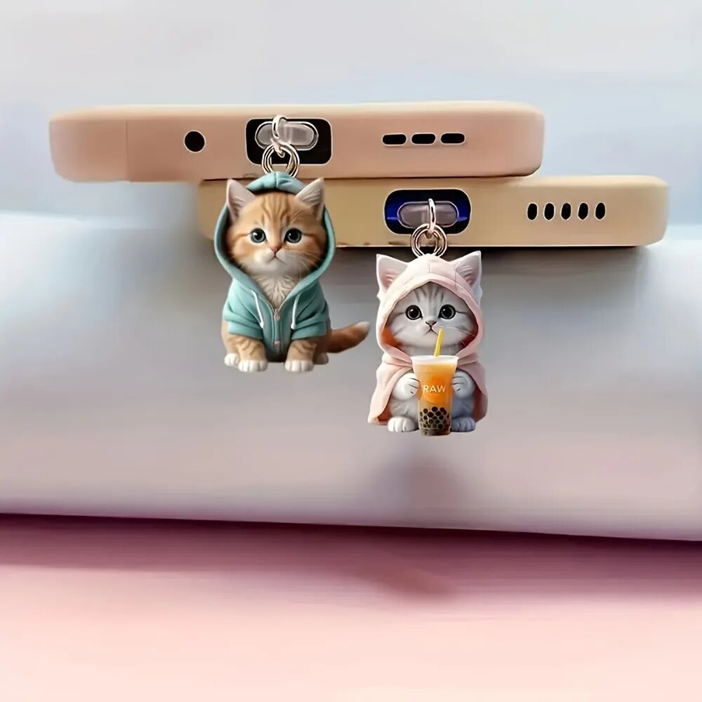 Новая пылезащитная заглушка для мобильного телефона Kawaii, милый котенок, порт зарядки, кошачья пылезащитная заглушка, интерфейс, декоративная пылезащитная крышка, аксессуар, for iPhone — фото 1