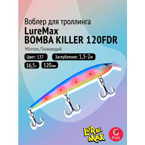 Воблер для рыбалки LureMax BOMBA KILLER 120FDR-137 16,5 г, для троллинга (судак, щука)