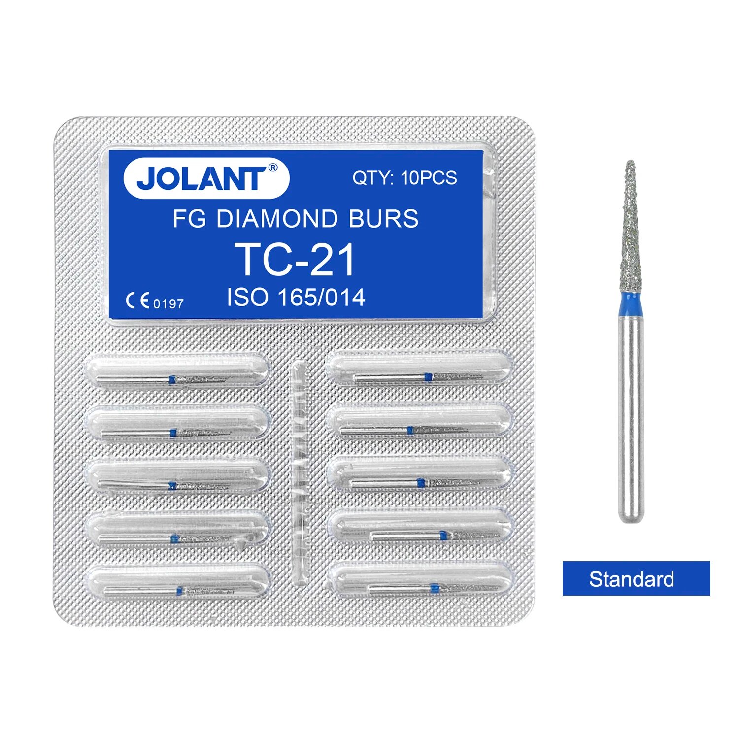 Стоматологические алмазные боры JOLANT FG 1,6 мм, набор из 10 штук, 10pcs TC-21