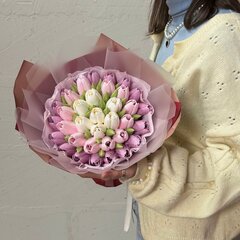 Изображение товара Букет тюльпанов из зефира 3х вкусов. Ручная работа, 35 шт. С пониженным содержанием сахара. Чистый состав.