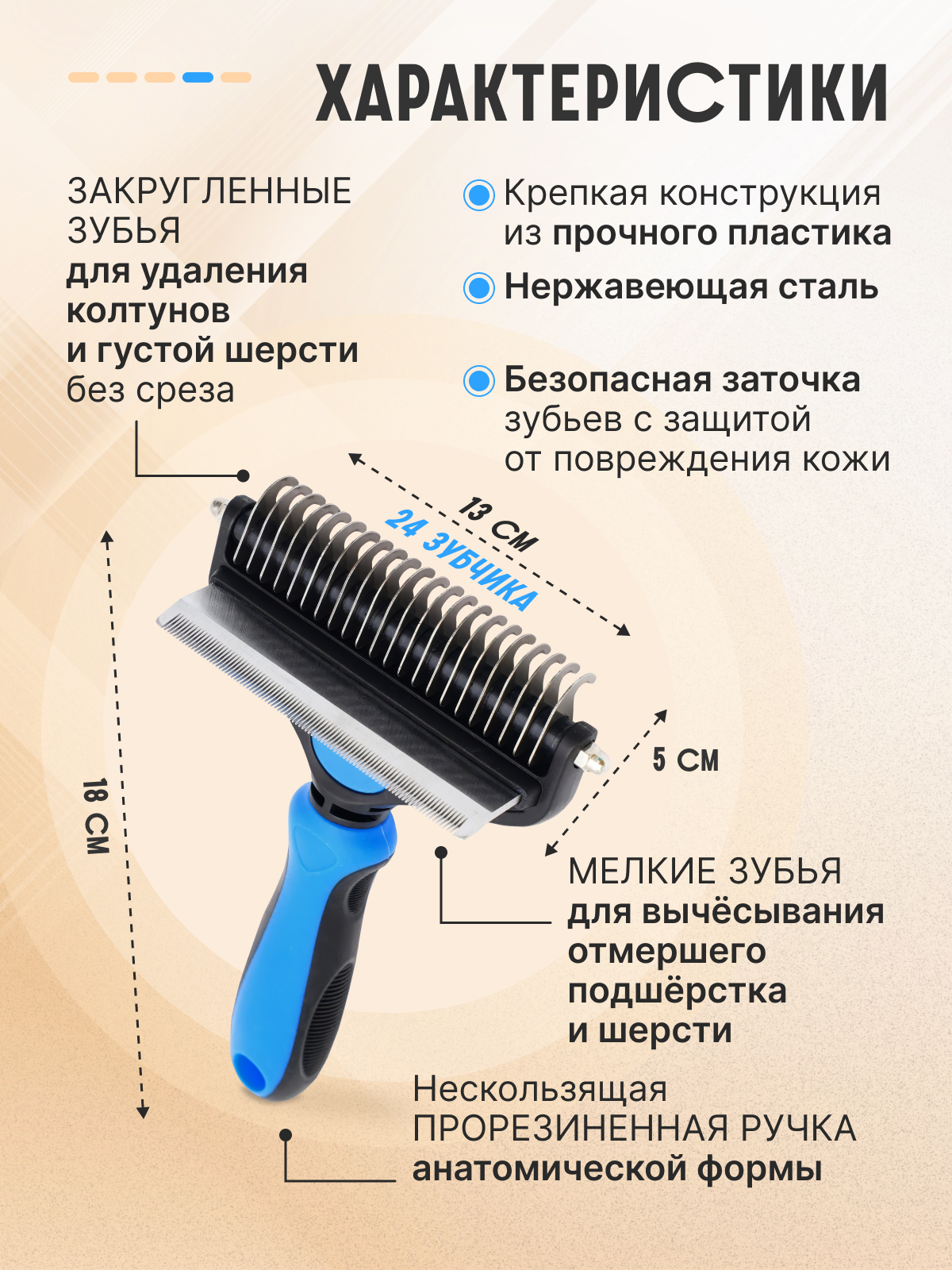 Расческа для кошек и собак Марков, колтунорез для длинношерстных/жесткошерстных — фото 1
